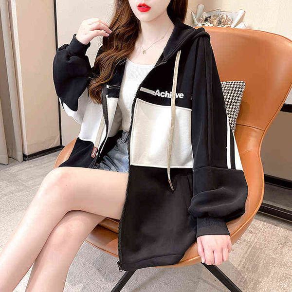 women's hoodi sweatshirts 2022 autumn winter korean loose stitching contrast letter printing thickened plush hooded sweater et women�, Black
women's hoodi sweatshirts 2022 autumn winter korean loose stitching contrast letter printing thickened plush hooded sweater et women�, Black