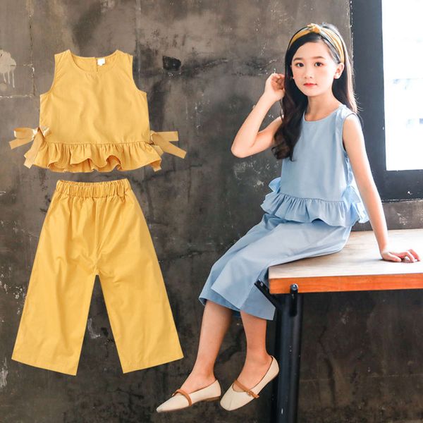 new clothing 2021 summer suit girls' foreign style big children's ribbon lace vest wide leg pants, White
new clothing 2021 summer suit girls' foreign style big children's ribbon lace vest wide leg pants, White