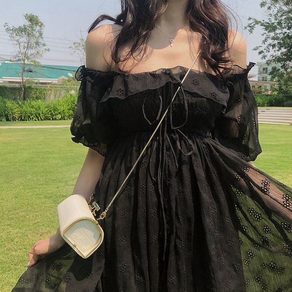 puff sleeve casual dresses black women square collar elegant dress evening party gothic women's clothing for females korean style 2021, Black;gray
puff sleeve casual dresses black women square collar elegant dress evening party gothic women's clothing for females korean style 2021, Black;gray