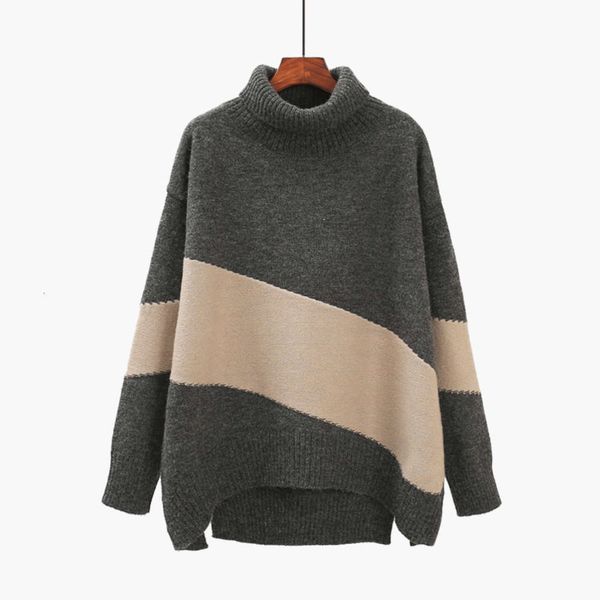 color contrast turtleneck pullover for women's new lazy style in winter 2020, White;black
color contrast turtleneck pullover for women's new lazy style in winter 2020, White;black