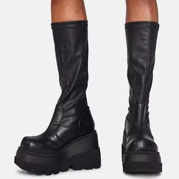 boots women gothic style black wedges platform high heel shoes fashion ladies mid-calf autumn winter big size 43 2021
boots women gothic style black wedges platform high heel shoes fashion ladies mid-calf autumn winter big size 43 2021