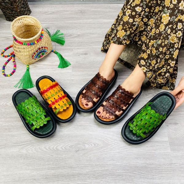 slippers careaymade-antique hand-made cool hold women's peep toe shoes national style woven buff leather thick soled sandals, Black
slippers careaymade-antique hand-made cool hold women's peep toe shoes national style woven buff leather thick soled sandals, Black