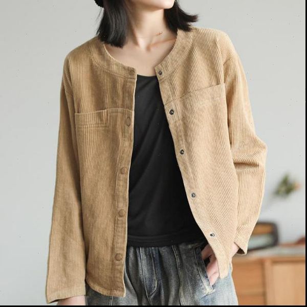 new autumn cotton corduroy casual vintage women coats and jackets 2021 simple comfortable o neck all match women coats, Black;brown
new autumn cotton corduroy casual vintage women coats and jackets 2021 simple comfortable o neck all match women coats, Black;brown