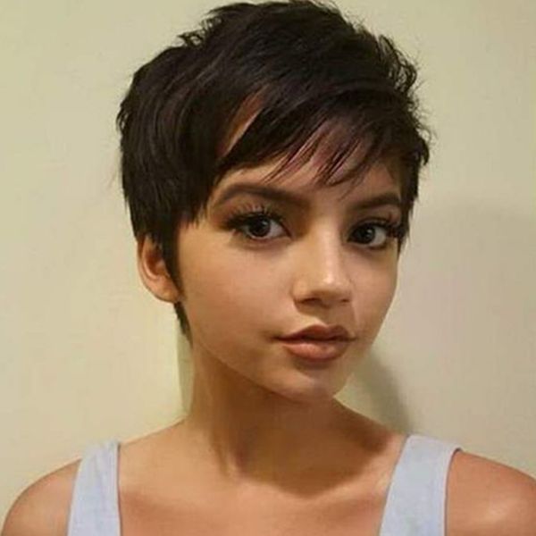 pixie cut full machine made lace wigs short human hair natural black color with bangs, Black;brown
pixie cut full machine made lace wigs short human hair natural black color with bangs, Black;brown