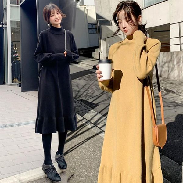 casual dresses elegant loose women knitted sweater dress autumn winter female ruffles lantern sleeve turtleneck pullover vestidos, Black;gray
casual dresses elegant loose women knitted sweater dress autumn winter female ruffles lantern sleeve turtleneck pullover vestidos, Black;gray