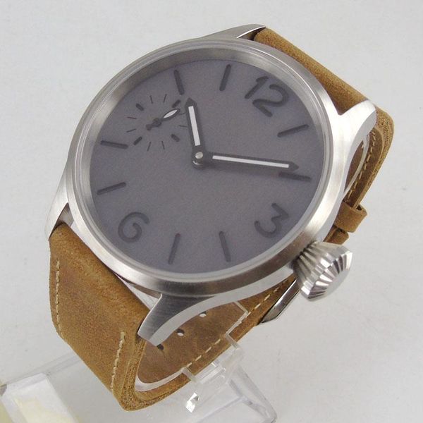wristwatches 43mm grey sterile dial leather sapphire crystal luminous hands 17 jewels 6497 movement manual mechanical mens watch, Slivery;brown
wristwatches 43mm grey sterile dial leather sapphire crystal luminous hands 17 jewels 6497 movement manual mechanical mens watch, Slivery;brown