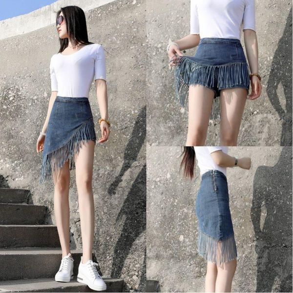 skirts fringed denim skirt half-length women's hakama bag hip spring and summer fake two-piece short with lining, Black
skirts fringed denim skirt half-length women's hakama bag hip spring and summer fake two-piece short with lining, Black
