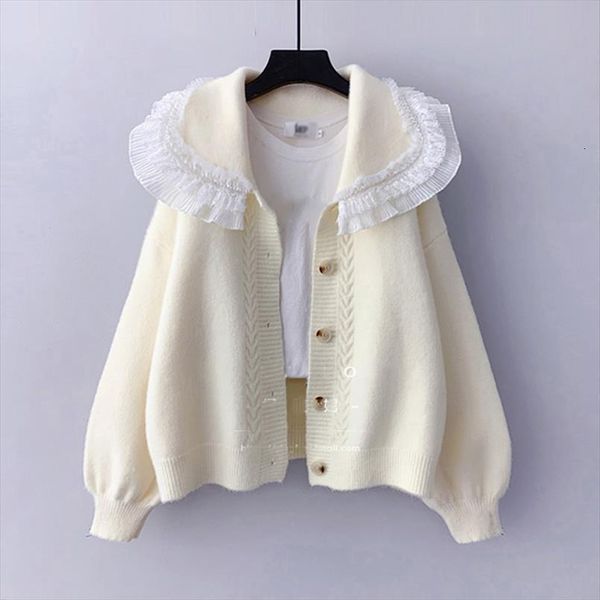 autumn winter knit female women sweaters cardigan lace turn down collar womens jacket loose elegant ladys pull femme top, White;black
autumn winter knit female women sweaters cardigan lace turn down collar womens jacket loose elegant ladys pull femme top, White;black