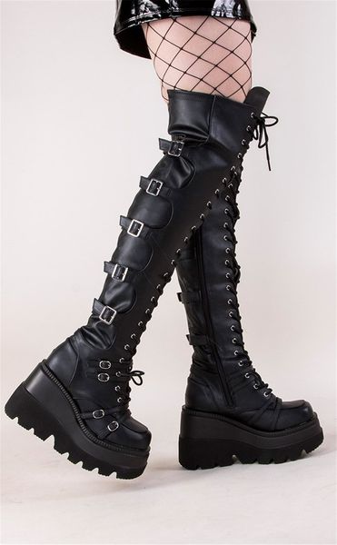2022 big size 43 gothic style cosplay punk buckles high heels black thigh high boots women platform wedges shoes
2022 big size 43 gothic style cosplay punk buckles high heels black thigh high boots women platform wedges shoes