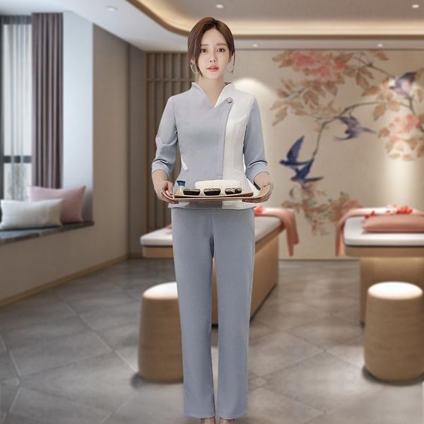 women's two piece pants sauna foot bath waitress working uniform beauty salon beautician women work clothing suits spa massage receptio, White
women's two piece pants sauna foot bath waitress working uniform beauty salon beautician women work clothing suits spa massage receptio, White