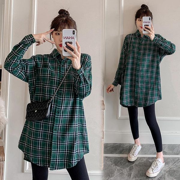 men's casual shirts spring and autumn maternity plaid long sleeve shirt loose belly covering lapel skirt small dress, White;black
men's casual shirts spring and autumn maternity plaid long sleeve shirt loose belly covering lapel skirt small dress, White;black