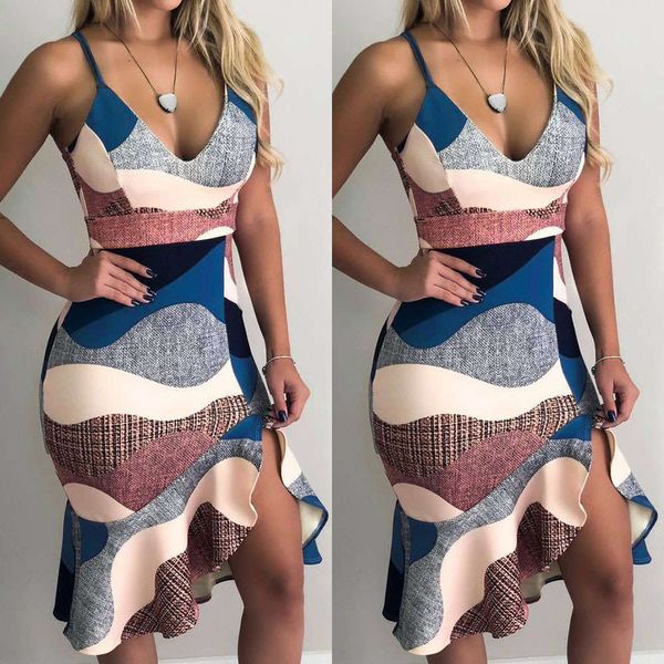 spring and summer low cut suspender v-neck ruffle buttock dress zc3254, Gray 
spring and summer low cut suspender v-neck ruffle buttock dress zc3254, Gray