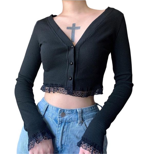 women's t-shirt autumn gothic lace black harajuku v neck long sleeve crop women knitted button up vintage clothes female tee, White
women's t-shirt autumn gothic lace black harajuku v neck long sleeve crop women knitted button up vintage clothes female tee, White
