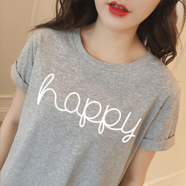 women's blouses & shirts europe fashion brand women happy letter printing funny o neck short sleeves casual plus size, White 
women's blouses & shirts europe fashion brand women happy letter printing funny o neck short sleeves casual plus size, White
