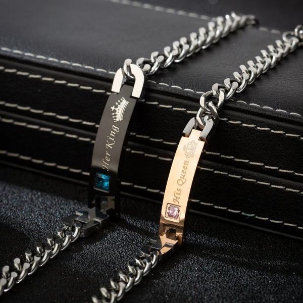 charm bracelets black rose gold color blank king queen stainlees steel couple bracelet marching jewelry gift for valentine's day wholes, Golden;silver
charm bracelets black rose gold color blank king queen stainlees steel couple bracelet marching jewelry gift for valentine's day wholes, Golden;silver