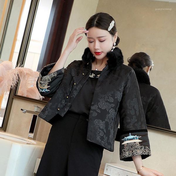 women's parka 2021 autumn winter jacket women vintage jacquard print hair patchwork casual coat down & parkas, Black
women's parka 2021 autumn winter jacket women vintage jacquard print hair patchwork casual coat down & parkas, Black