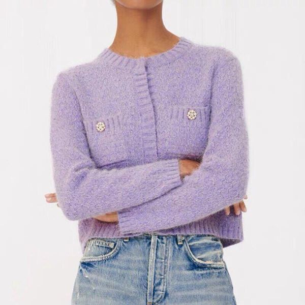 women's knits & tees gezelligheid cardigan with jewel buttons 2021 fall pearl diamond button taro purple sweater for women, White
women's knits & tees gezelligheid cardigan with jewel buttons 2021 fall pearl diamond button taro purple sweater for women, White