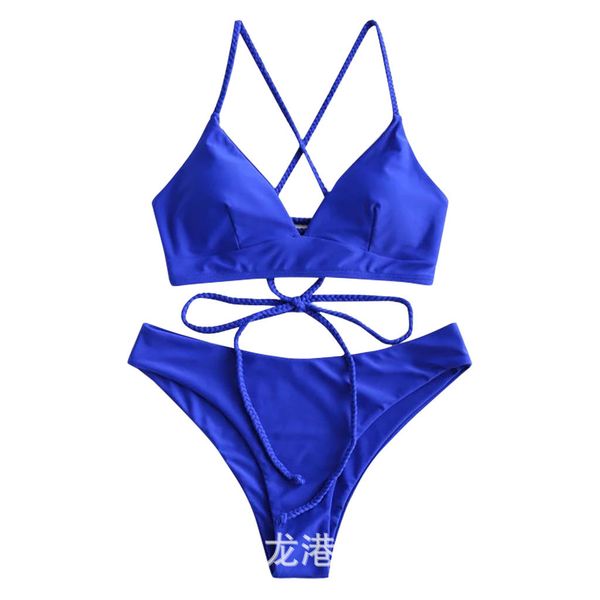 swimsuit 2021 new solid swimming bandage women's split bikini, White;black