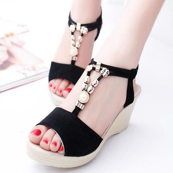 2021 new summer ladies sandals wedge high heel platform shoes shoes toe beaded casual, Black
2021 new summer ladies sandals wedge high heel platform shoes shoes toe beaded casual, Black
