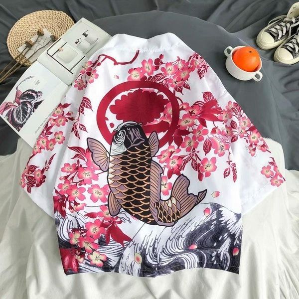 women's blouses & shirts jepanese traditional clothing kimono cartoon carp print loose cardigans half sleeve casual 2021 summer, White
women's blouses & shirts jepanese traditional clothing kimono cartoon carp print loose cardigans half sleeve casual 2021 summer, White