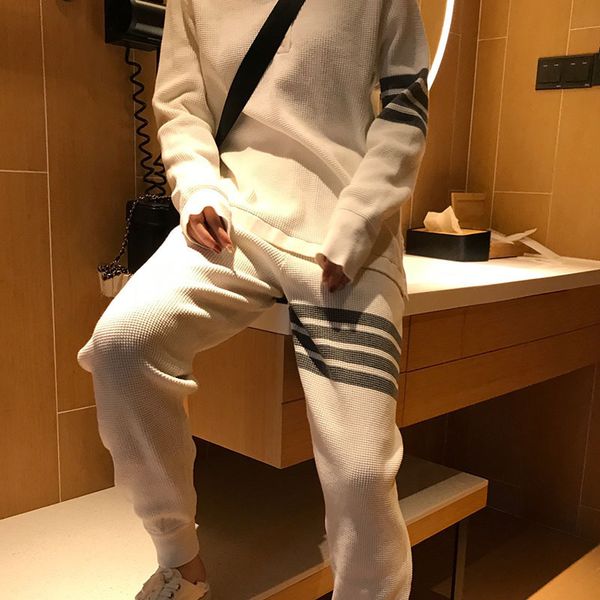 spring and autumn new british tb waffle knitted cotton shirt five button suit trousers two-piece set, Black;white
spring and autumn new british tb waffle knitted cotton shirt five button suit trousers two-piece set, Black;white