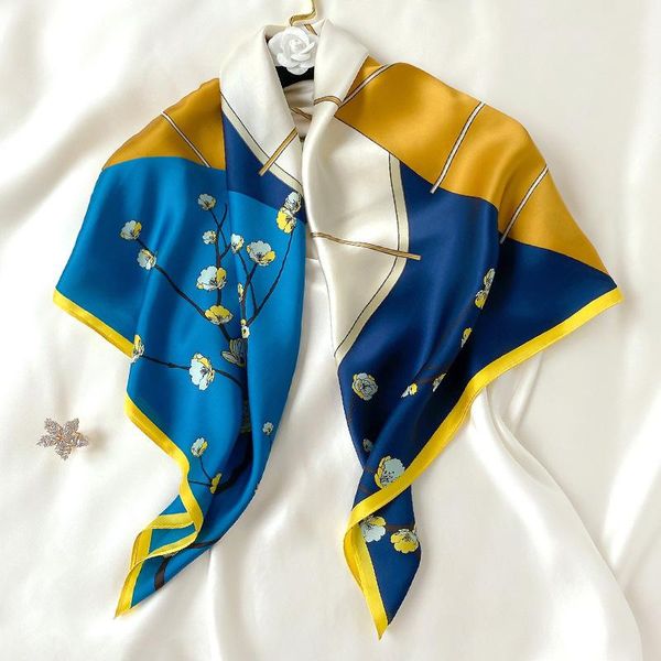 scarves 2021 hijab winter square women 100% real silk shawls for mulberry bandana scarf foulard pashmina poncho brand 90 x90cm, Blue;gray