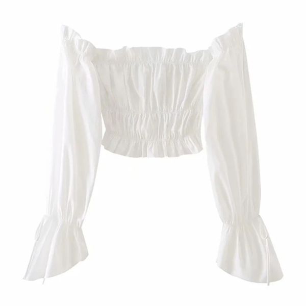 women vintage white slash neck elasticity shirt puff sleeve lrregular cuffs spring chic female 210531
women vintage white slash neck elasticity shirt puff sleeve lrregular cuffs spring chic female 210531
