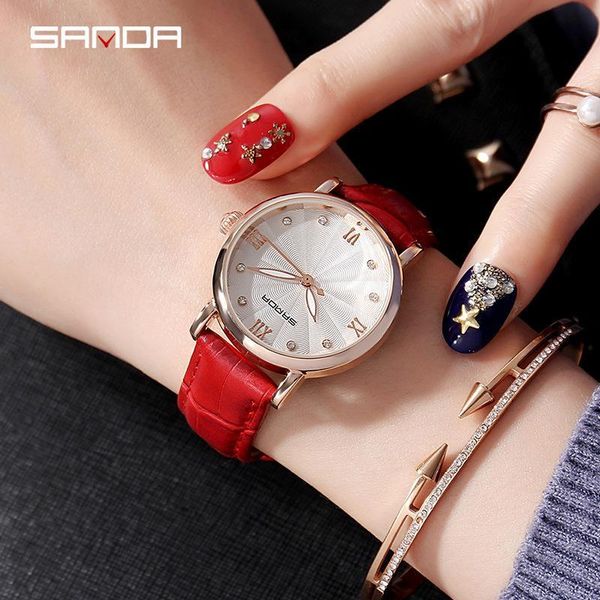 wristwatches sanda brand arrival watches for women simple flower dial waterproof leather strap ladies quartz wrist watch female clock, Slivery;brown 
wristwatches sanda brand arrival watches for women simple flower dial waterproof leather strap ladies quartz wrist watch female clock, Slivery;brown