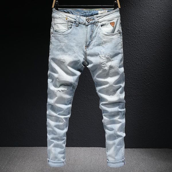 men's jeans european vintage fashion men retro light blue elastic slim fit ripped korean style designer denim pencil pants
men's jeans european vintage fashion men retro light blue elastic slim fit ripped korean style designer denim pencil pants