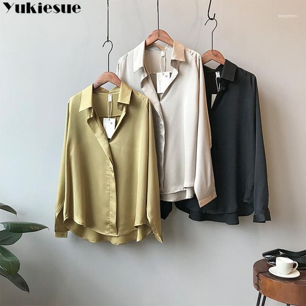 women's blouses & shirts 2021 spring women fashion long sleeves satin blouse vintage femme v neck street elegant imitation silk plus si, White
women's blouses & shirts 2021 spring women fashion long sleeves satin blouse vintage femme v neck street elegant imitation silk plus si, White