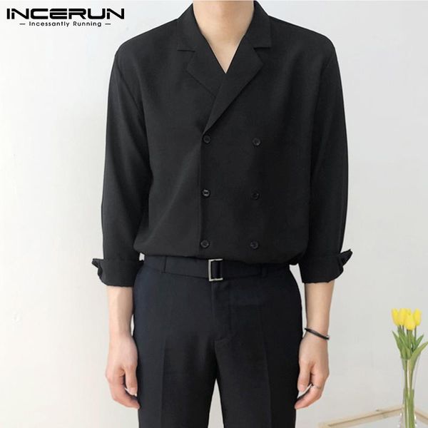 men's casual shirts fashion men shirt lapel double breasted 2021 long sleeve streetwear leisure korean solid color camisas incerun s-5, White;black
men's casual shirts fashion men shirt lapel double breasted 2021 long sleeve streetwear leisure korean solid color camisas incerun s-5, White;black