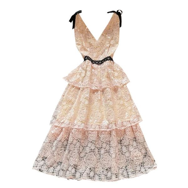 casual dresses 2021 ladies bow tie sleeveless v-neck rose embroidery lace dress light luxury cake, Black;gray
casual dresses 2021 ladies bow tie sleeveless v-neck rose embroidery lace dress light luxury cake, Black;gray