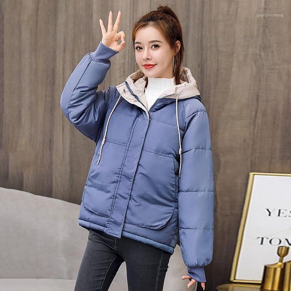 women's down & parkas winter jacket solid hooded short woman plus size loose cotton padded korean style thick 2021 female puffer coat, Black
women's down & parkas winter jacket solid hooded short woman plus size loose cotton padded korean style thick 2021 female puffer coat, Black