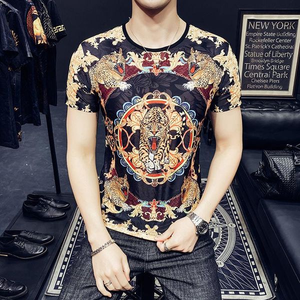 men's t-shirts summer korean tide tshirt camiseta slim fit for men leopard tee shirt homme short black gold baroque printing, White;black
men's t-shirts summer korean tide tshirt camiseta slim fit for men leopard tee shirt homme short black gold baroque printing, White;black