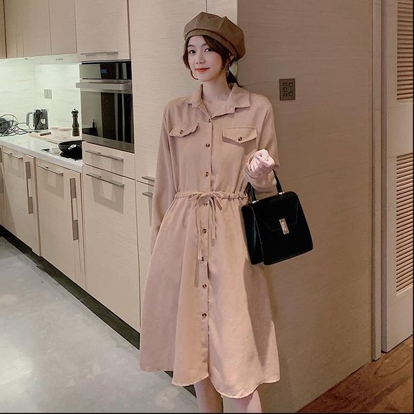 women dress 2021 autumn winter new fashion elastic waist long sleeve vintage soild loose a line wrap dresses casual vestidos, Black;gray
women dress 2021 autumn winter new fashion elastic waist long sleeve vintage soild loose a line wrap dresses casual vestidos, Black;gray