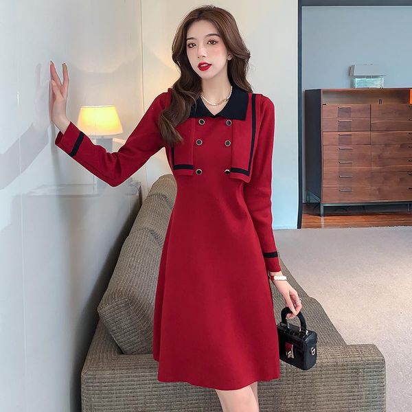 casual dresses autumn winter knitted sailor collar dress elegant women double-breasted sweater ladies red color contrast vestidos, Black;gray
casual dresses autumn winter knitted sailor collar dress elegant women double-breasted sweater ladies red color contrast vestidos, Black;gray