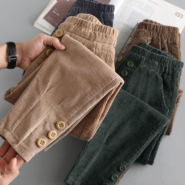 women's pants & capris 2021 spring autumn fashion women elastic waist loose all-matched casual solid corduroy harem plus size v567, Black;white 
women's pants & capris 2021 spring autumn fashion women elastic waist loose all-matched casual solid corduroy harem plus size v567, Black;white