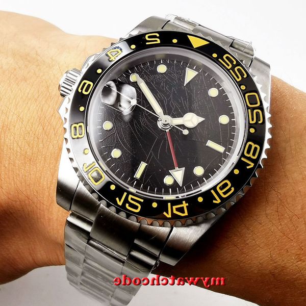 40mm bliger black dial luminous red gmt sapphire glass automatic mens watch b353, Slivery;brown
40mm bliger black dial luminous red gmt sapphire glass automatic mens watch b353, Slivery;brown