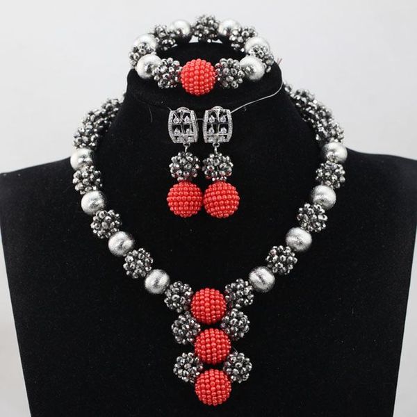 earrings & necklace grey crystal balls bead jewelry red pendant statement african beads set qw1083, Silver
earrings & necklace grey crystal balls bead jewelry red pendant statement african beads set qw1083, Silver