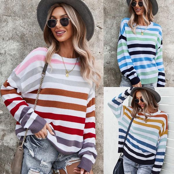 women's hoodies & sweatshirts 2021self developed and designed clothing autumn winter sweater stripe long sleeve elegant temperament, Black