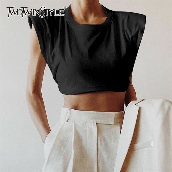 twotyle minimalist women t shirt o neck sleevelesss elegant short t-shirt for female fashion clothing spring summer 210623, White
twotyle minimalist women t shirt o neck sleevelesss elegant short t-shirt for female fashion clothing spring summer 210623, White