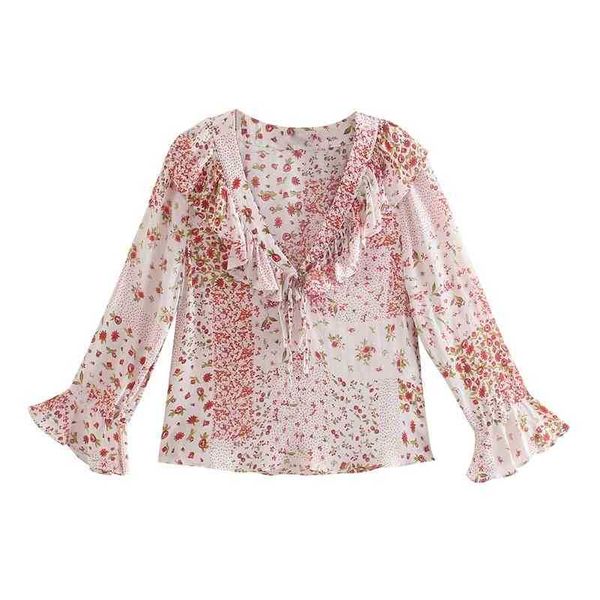 women spring floral ruffles blouse puff sleeve v neck chiffon shirts ladies elegant sweet 210525, White
women spring floral ruffles blouse puff sleeve v neck chiffon shirts ladies elegant sweet 210525, White