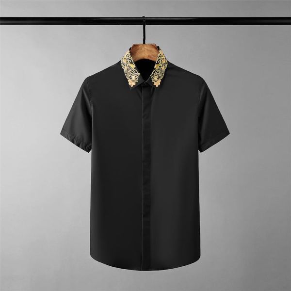 men's casual shirts black white mens luxury gold embroidery collar short sleeve dress plus size 4xl slim fit male, White;black
men's casual shirts black white mens luxury gold embroidery collar short sleeve dress plus size 4xl slim fit male, White;black