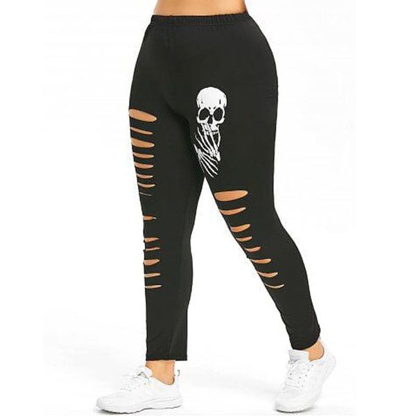 women's leggings plus size skull print ripped women hollow out gothic fitness skinny push up casual bottoms clothes, Black
women's leggings plus size skull print ripped women hollow out gothic fitness skinny push up casual bottoms clothes, Black