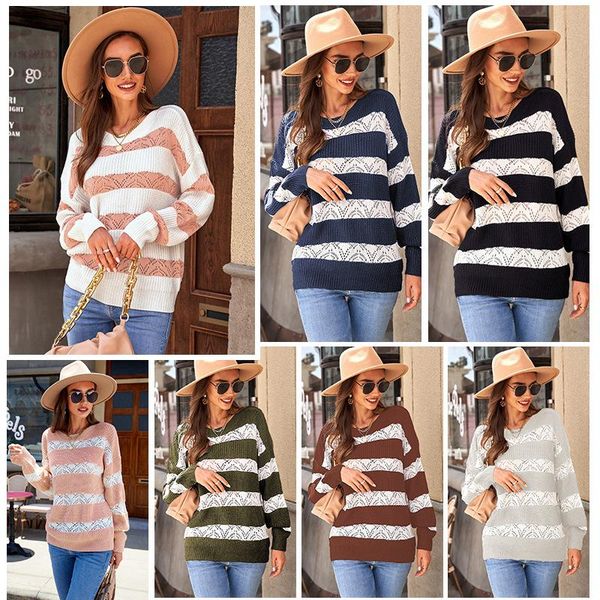 women's sweaters winter striped long-sleeve sweater women loose round neck pullover fashion hollow cropped woman, White;black
women's sweaters winter striped long-sleeve sweater women loose round neck pullover fashion hollow cropped woman, White;black