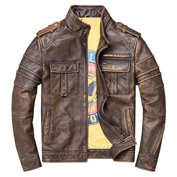 men's leather & faux seveyfan vintage real motorcycle biker jacket pockets pleated slim genuine cowhide male r3086, Black
men's leather & faux seveyfan vintage real motorcycle biker jacket pockets pleated slim genuine cowhide male r3086, Black