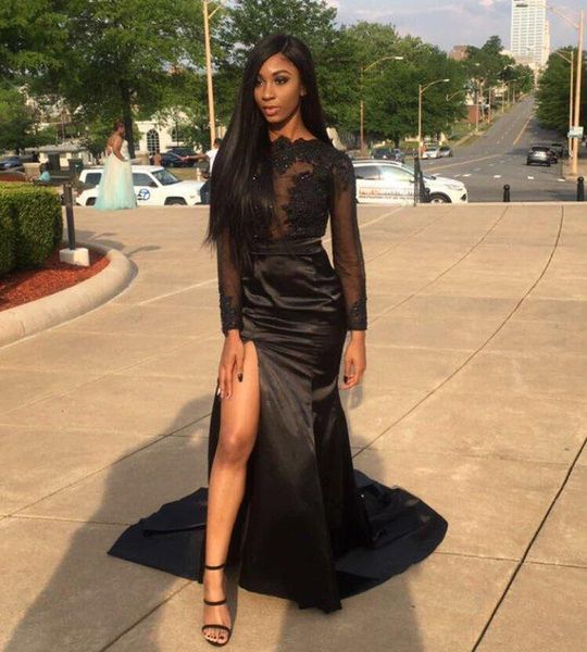custom long sleeves split mermaid lace evening dresses with beaded appliques sweep train satin formal prom party gowns robe de soiree, Black;red
custom long sleeves split mermaid lace evening dresses with beaded appliques sweep train satin formal prom party gowns robe de soiree, Black;red