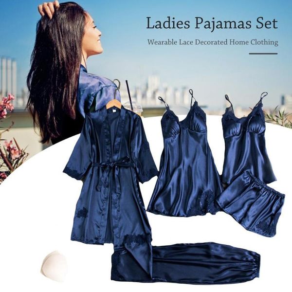 women's sleepwear ladies pajamas set wearable lace decorated home clothing 5pcs suit silk satin female, Black;red
women's sleepwear ladies pajamas set wearable lace decorated home clothing 5pcs suit silk satin female, Black;red
