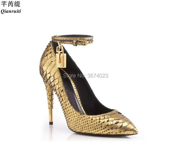 dress shoes qianruiti luxury gold women snakeskin high heels padlock talons pointed toe stilettos ankle strap pumps party, Black
dress shoes qianruiti luxury gold women snakeskin high heels padlock talons pointed toe stilettos ankle strap pumps party, Black
