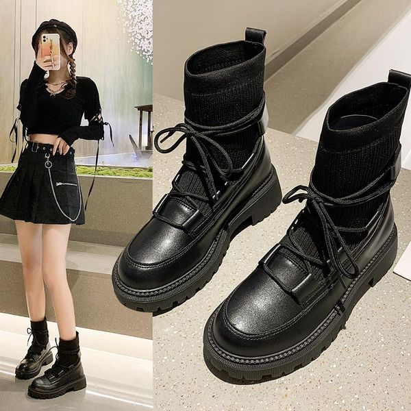 boots 2021 lace-up sock ankle women shoes round toe thick bottom heel short autumn heightening motorcycle winter, Black
boots 2021 lace-up sock ankle women shoes round toe thick bottom heel short autumn heightening motorcycle winter, Black